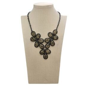 Bold Statement Necklace with Black Lace Petal Design